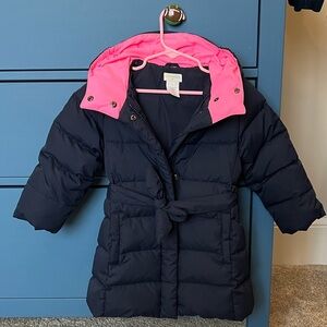 Crewcuts Navy Coat with Pink Hood Lining (Down)